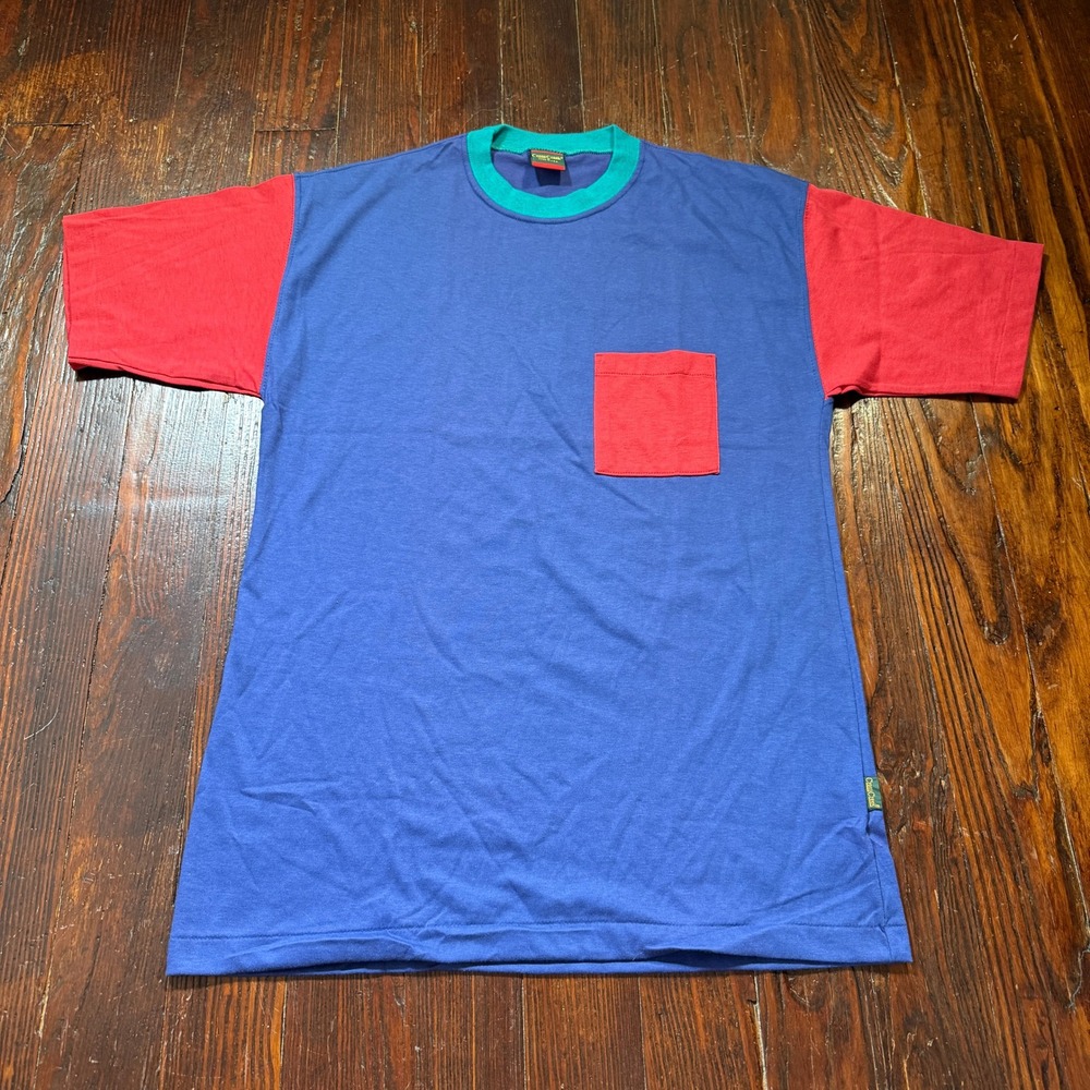 Vintage 90s Colorblock Pocket T Shirt Mens M Single Stitch Cross Creek USA